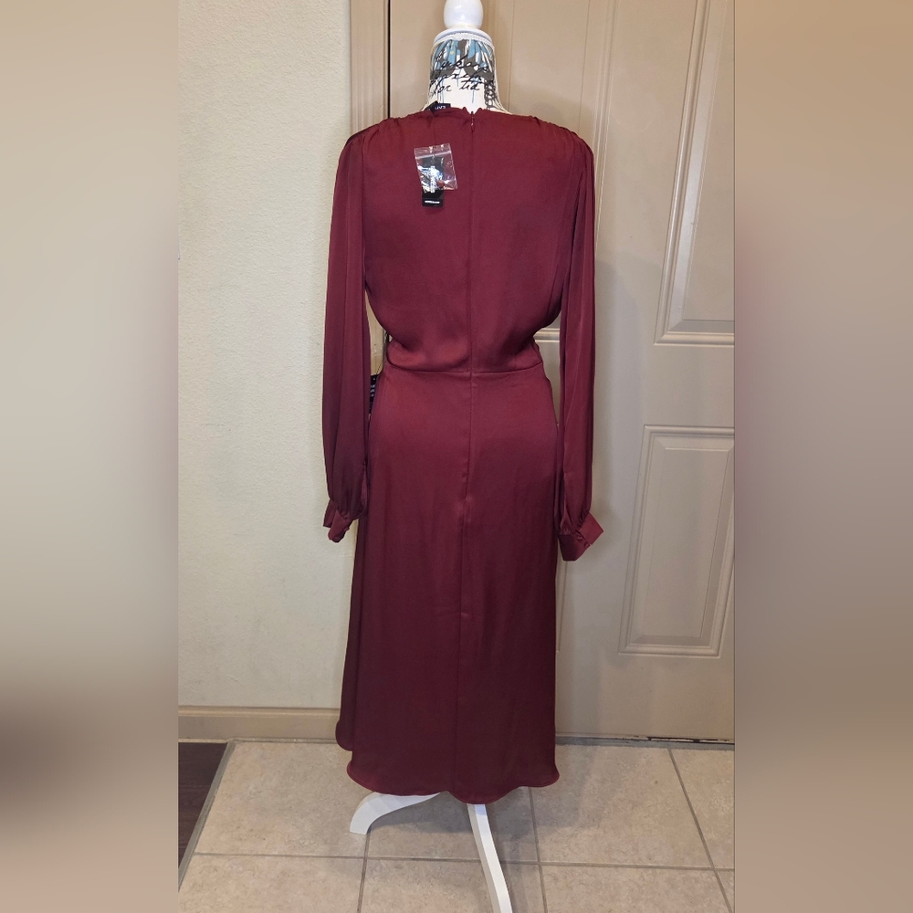 NWT Express Satin Twist Front Midi Dress - Burgundy - Size S - Picture 2 of 3